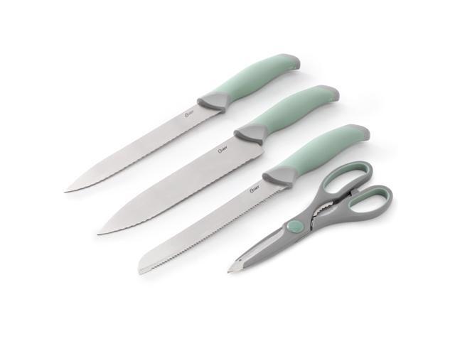 Oster Lindbergh 14 Piece Stainless Steel Cutlery Set in Green with Soft Grip Handles