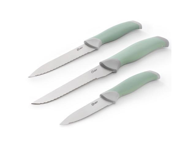 Oster Lindbergh 14 Piece Stainless Steel Cutlery Set in Green with Soft Grip Handles