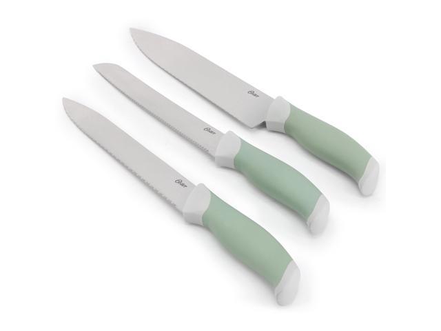 Oster Linbergh 14 Piece Stainless Steel Cutlery and Cutting Board Set in Green with Soft-Grip Handles