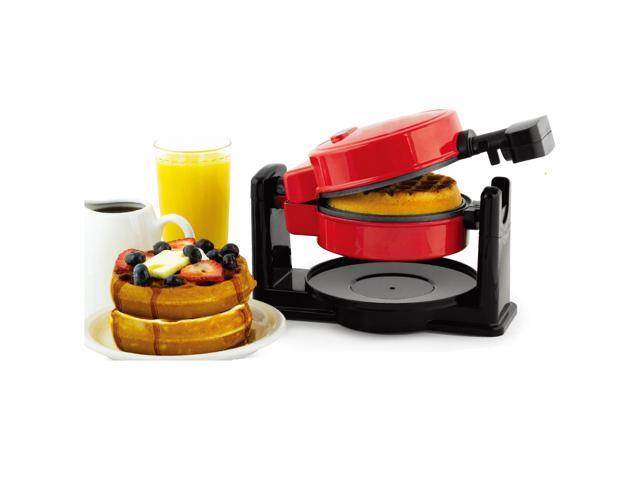MegaChef Non-Stick Round Electric Flip 5 Inch Belgian Waffle Maker in Red
