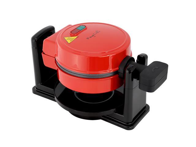 MegaChef Non-Stick Round Electric Flip 5 Inch Belgian Waffle Maker in Red