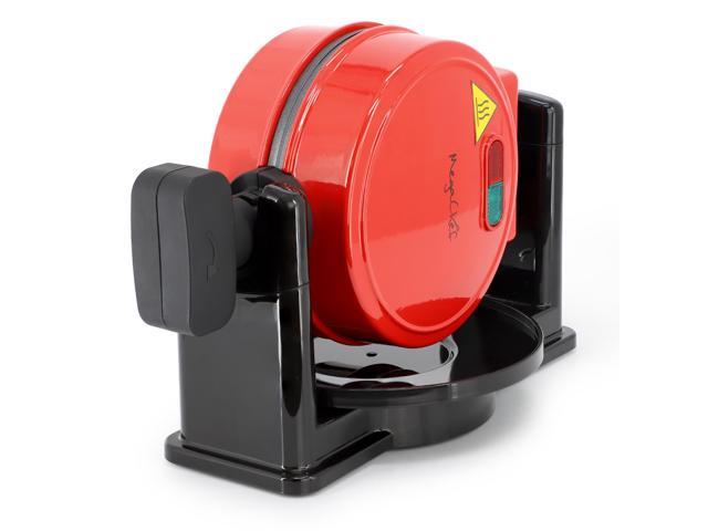 MegaChef Non-Stick Round Electric Flip 5 Inch Belgian Waffle Maker in Red