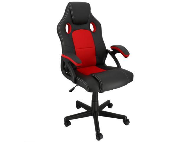 Elama High Back Adjustable Faux Leather Office Chair in Black and Red