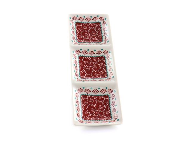 Gibson Home Village Vines 13.5 Inch Ceramic Rectangular 3 Section Tray in Red