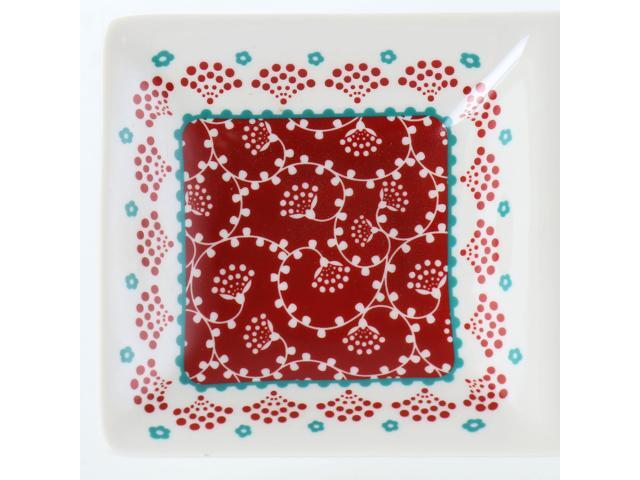 Gibson Home Village Vines 13.5 Inch Ceramic Rectangular 3 Section Tray in Red