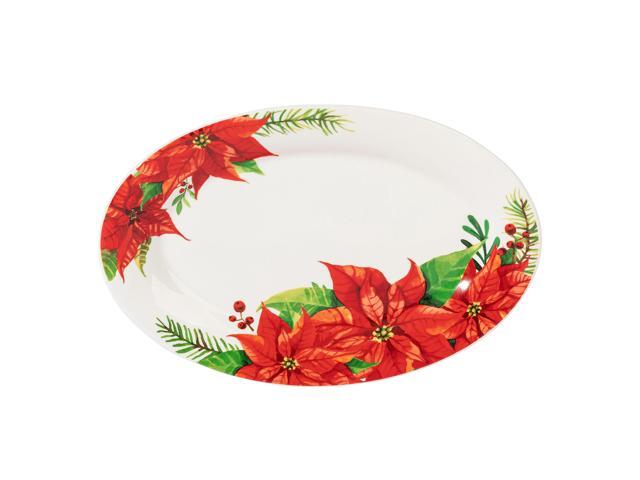 Gibson Home 4 Piece Ceramic Serving Set in White With Poinsettia Decorations