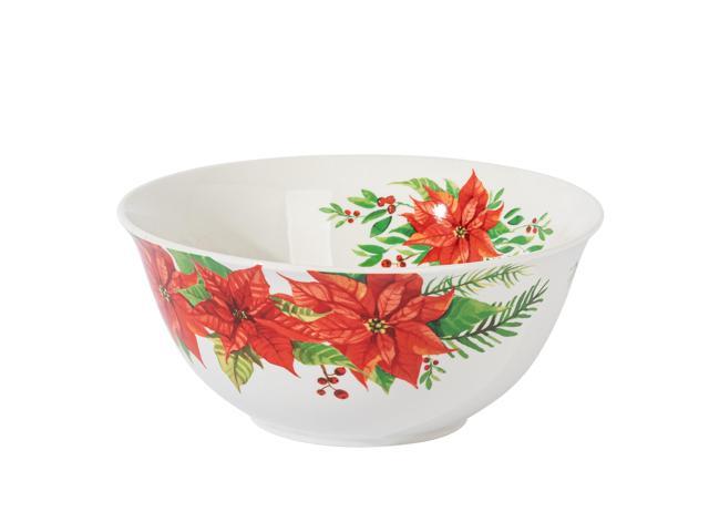 Gibson Home 4 Piece Ceramic Serving Set in White With Poinsettia Decorations