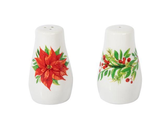 Gibson Home 4 Piece Ceramic Serving Set in White With Poinsettia Decorations