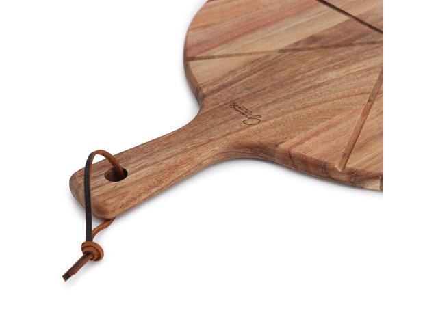 Gibson Elite 2 Piece Acacia Wood Serving Board and Pizza Cutter Set in Brown