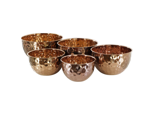 MegaChef Hammered Bubble Texture 5 Piece Stainless Steel Serving Bowl Set in Copper