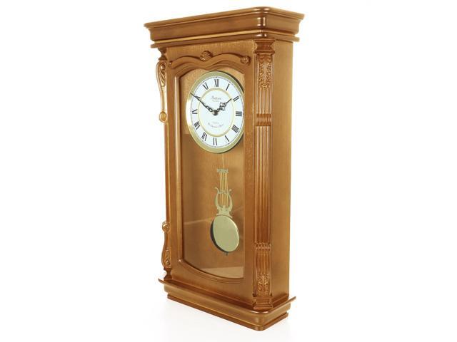 Bedford Clock Collection Golden Oak Chiming Pendulum Wall Clock