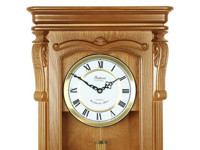 Bedford Clock Collection Golden Oak Chiming Pendulum Wall Clock