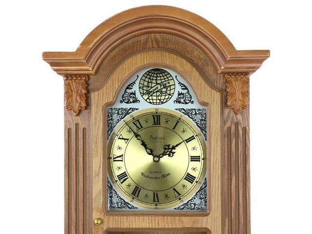Bedford Clock Collection Honey Oak Chiming Pendulum Wall Clock 510119804M