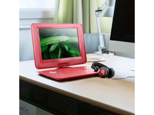 Trexonic 13.3 Inch Portable TV+DVD Player with Color TFT LED Screen and USB/HD/AV Inputs - Red
