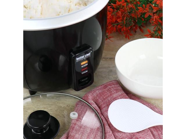 Better Chef 8 Cup Automatic Rice Cooker in Black With Rice Paddle and Measuring Cup