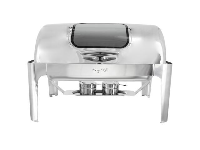 MegaChef 9.5 Quart Oblong Roll Top Stainless Steel Professional Chafing Dish/Food Warmer/Buffet Server with Window