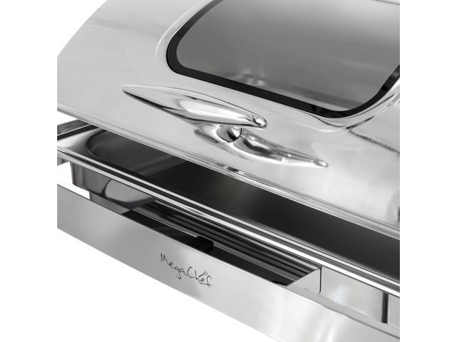 MegaChef 9.5 Quart Oblong Roll Top Stainless Steel Professional Chafing Dish/Food Warmer/Buffet Server with Window