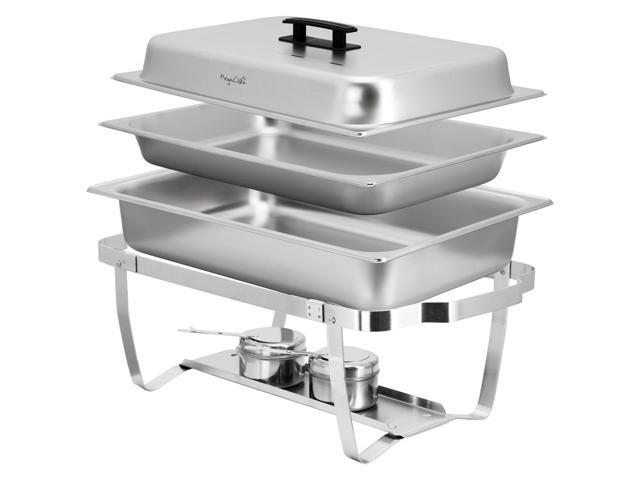 MegaChef 9.5 Quart Foldable Stainless Steel Professional Chafing Dish/Food Warmer/Buffet Server Serving Trays, Set of 4