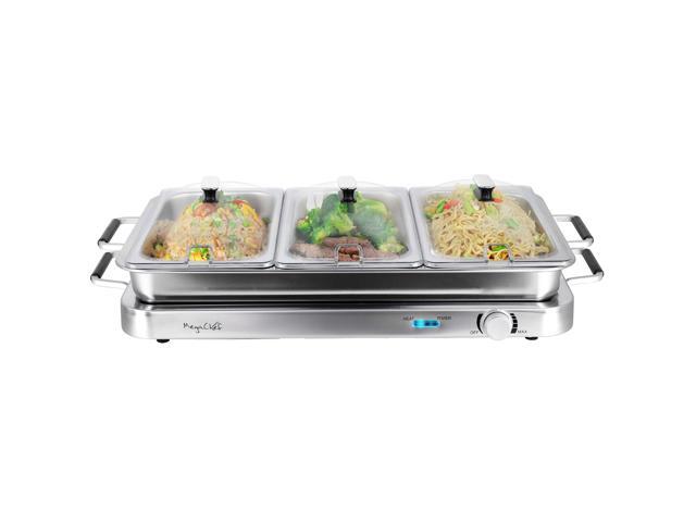 MegaChef 3-in-1 Electric Chaffing Buffet Server and Warming Tray with Triple 2.63 Quart Trays and 8.6 Quart Baking Pan