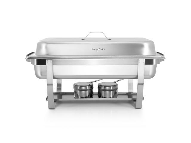 MegaChef 9.5 Quart Stackable Stainless Steel Professional Chafing Dish/Food Warmer/Buffet Server Serving Trays, Set of 4