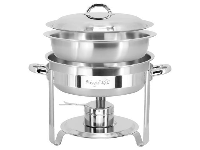 MegaChef 5.3 Quart Round Stainless Steel Professional Chafing Dish/Food Warmer/Buffet Server Serving Trays