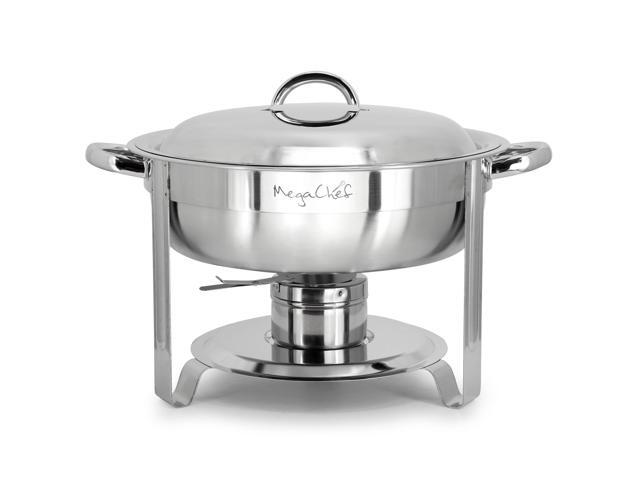 MegaChef 3.7 Quart Round Stainless Steel Professional Chafing Dish/Food Warmer/Buffet Server Serving Trays