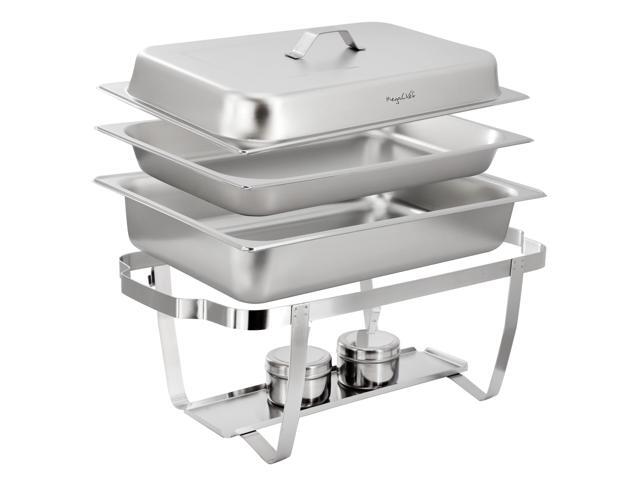 MegaChef 9.5 Quart Stackable Stainless Steel Professional Chafing Dish/Food Warmer/Buffet Server Serving Trays, Set of 2