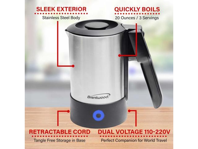 Brentwood 20 Ounce Stainless Steel Electric Travel Kettle