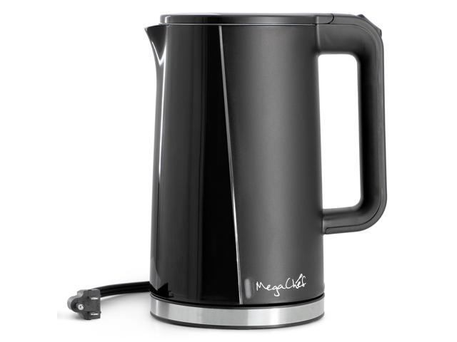MegaChef 1.7 Liter Double Wall Stainless Steel Electric Tea Kettle in Black