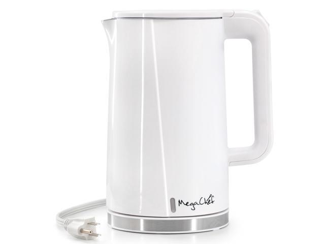 MegaChef White 1.7 Liter Double Wall Stainless Steel Electric Tea Kettle