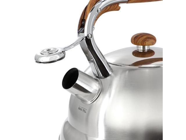 Mr. Coffee Woodmont 2 Quart Stainless Steel Stovetop Whistling Tea Kettle in Silver