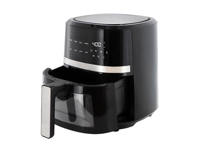 MegaChef 4 Quart Digital LED Display Electric Air Fryer with Transparent Window in Black with 125 Piece Paper Liners