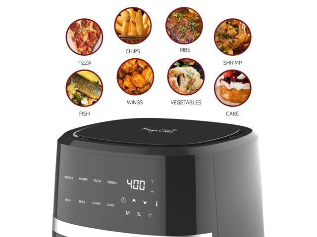 MegaChef 4 Quart Digital LED Display Electric Air Fryer with Transparent Window in Black with 125 Piece Paper Liners