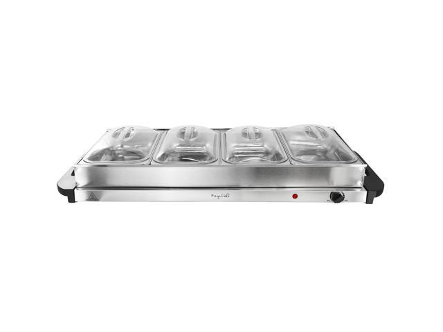 MegaChef Buffet Server & Food Warmer With 4 Removable Sectional Trays, Heated Warming Tray and Removable Tray Frame