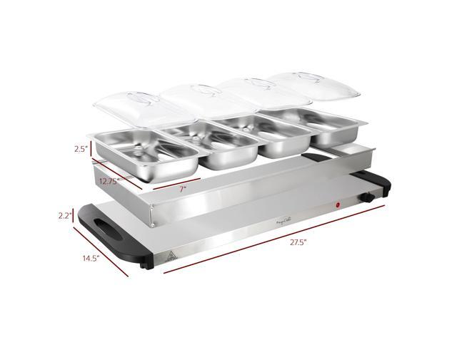 MegaChef Buffet Server & Food Warmer With 4 Removable Sectional Trays, Heated Warming Tray and Removable Tray Frame