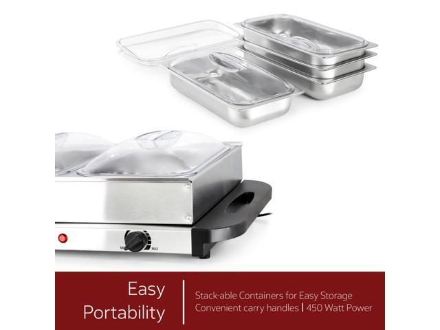 MegaChef Buffet Server & Food Warmer With 4 Removable Sectional Trays, Heated Warming Tray and Removable Tray Frame