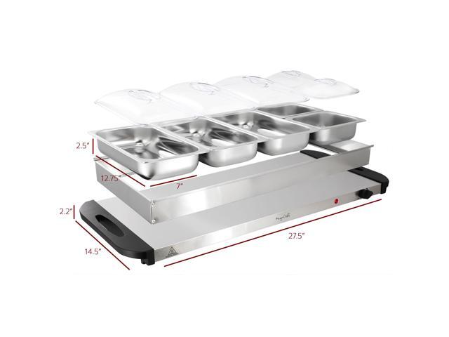 MegaChef Buffet Server & Food Warmer With 5 Removable Sectional Trays, Heated Warming Tray and Removable Tray Frame