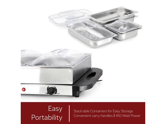 MegaChef Buffet Server & Food Warmer With 5 Removable Sectional Trays, Heated Warming Tray and Removable Tray Frame