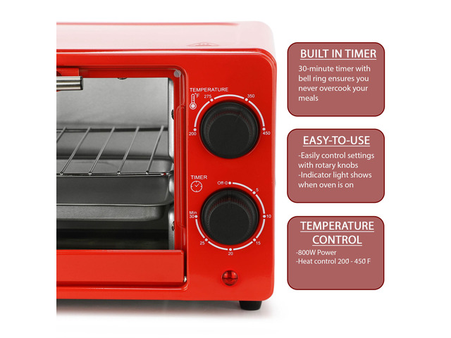 MegaChef 9 Liter Electric Counter Top Toaster Oven in Candy Red