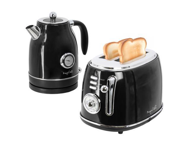 MegaChef 1.8 Quart Electric Tea Kettle and 2 Slice Toaster Combo in Black