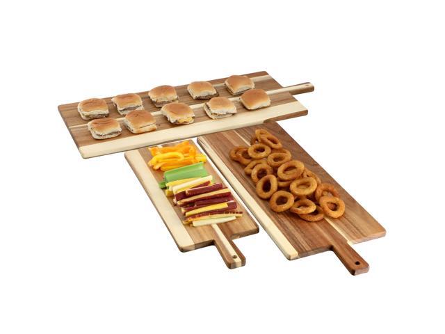 MegaChef 3 Piece Acacia Wood Charcuterie Cheese Board Set with Handles