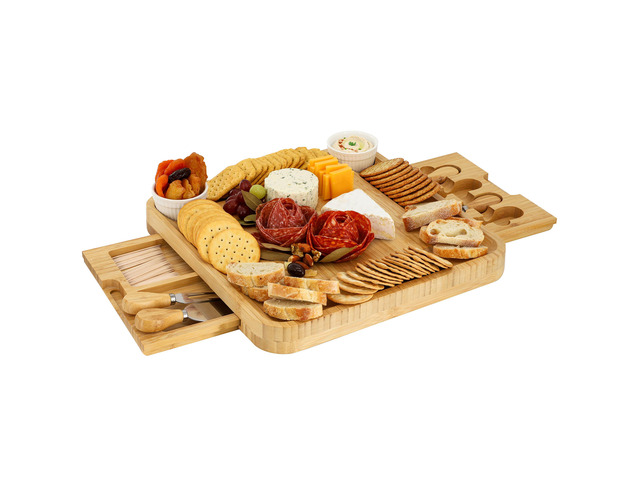 MegaChef Bamboo Charcuterie Cheese Board Set with Ramekins and Slide Out Cutlery Drawer