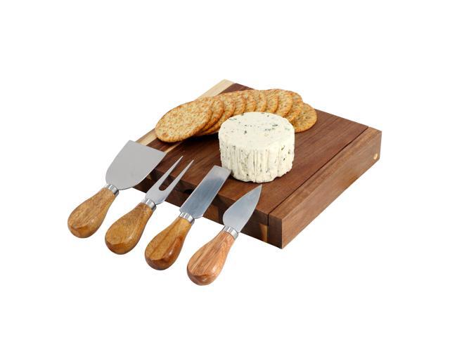 MegaChef Acacia Wood 5 Piece Square Cheese Board with Knife Set