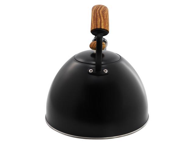 MegaChef 3.2 Quart Whistling Tea Kettle with Wood Grain Nylon Cool Touch Handle, Matte Black