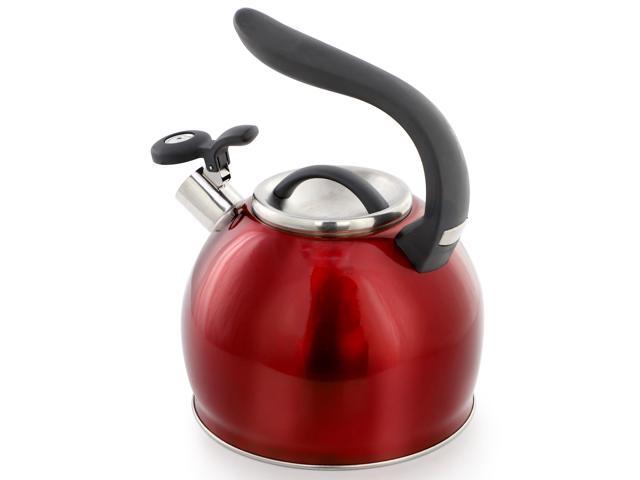 Mr. Coffee Kassel 2.1 Quart Stainless Steel Whistling Tea Kettle in Red