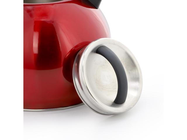 Mr. Coffee Kassel 2.1 Quart Stainless Steel Whistling Tea Kettle in Red