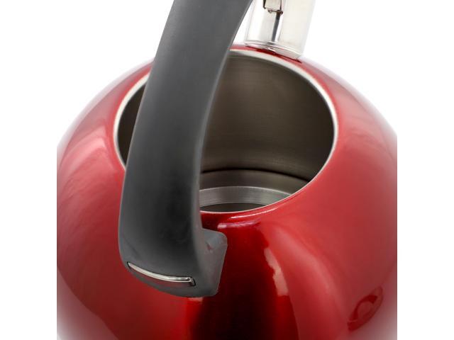 Mr. Coffee Kassel 2.1 Quart Stainless Steel Whistling Tea Kettle in Red