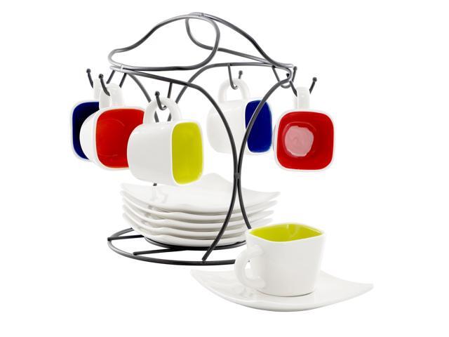 Gibson Home Crenshaw 13 Piece Square Stoneware Espresso Cup Set with Metal Stand