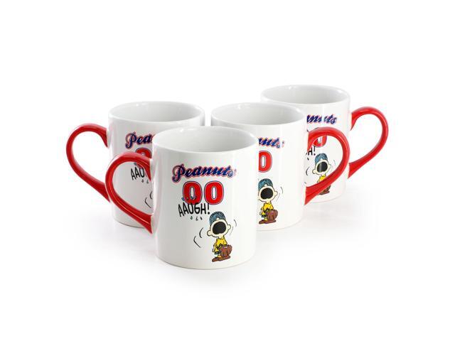 Peanuts Best in Sports Varsity 4 Piece 19 Ounce Stoneware Mug Set in White and Red