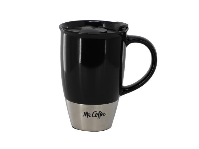 Mr. Coffee Coupleton 4 Piece 15 Ounce Stoneware Travel Mug Set in Black with Lid